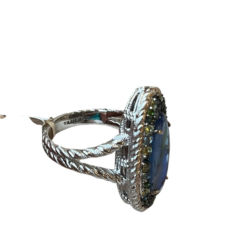 Judith Ripka Sterling Silver Abalone Ring with Blue Green Gemstones NWT Size 8 - Picture 4 of 16